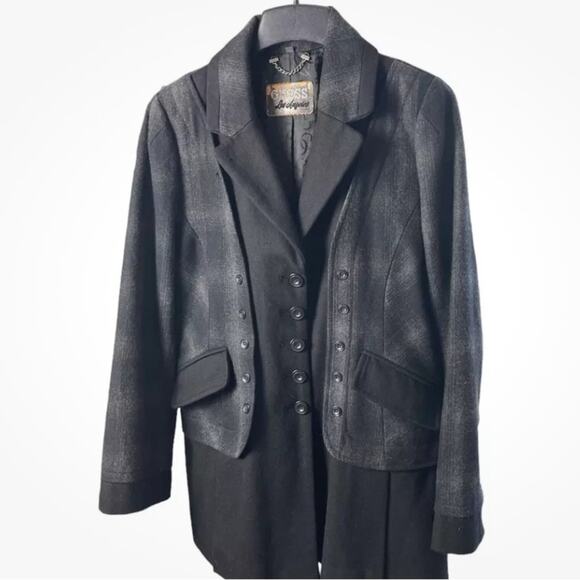 GUESS Vintage 1980’s Plaid Wool Blend Coat, Grunge, Urban, Military, Street, XL - Picture 3 of 10